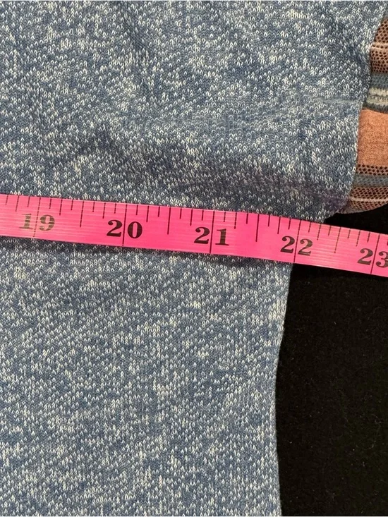 Umgee Blue Knit Top with Brown Plaid Ruffle Details - Picture 9 of 10